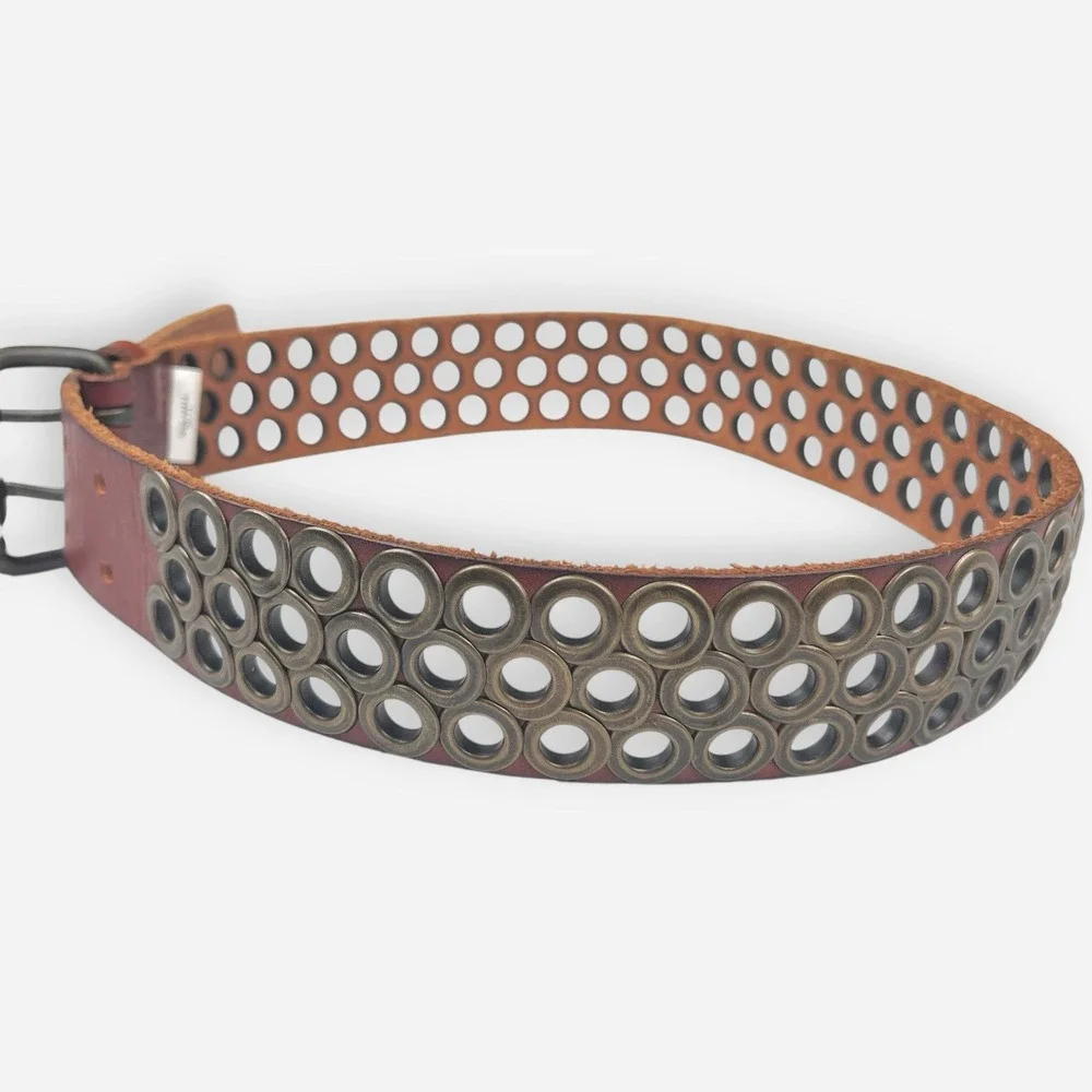 J Crew Leather‎ Brown Belt Brass Buckle Grommets Sz XSmall XS 44414 - Picture 2 of 9